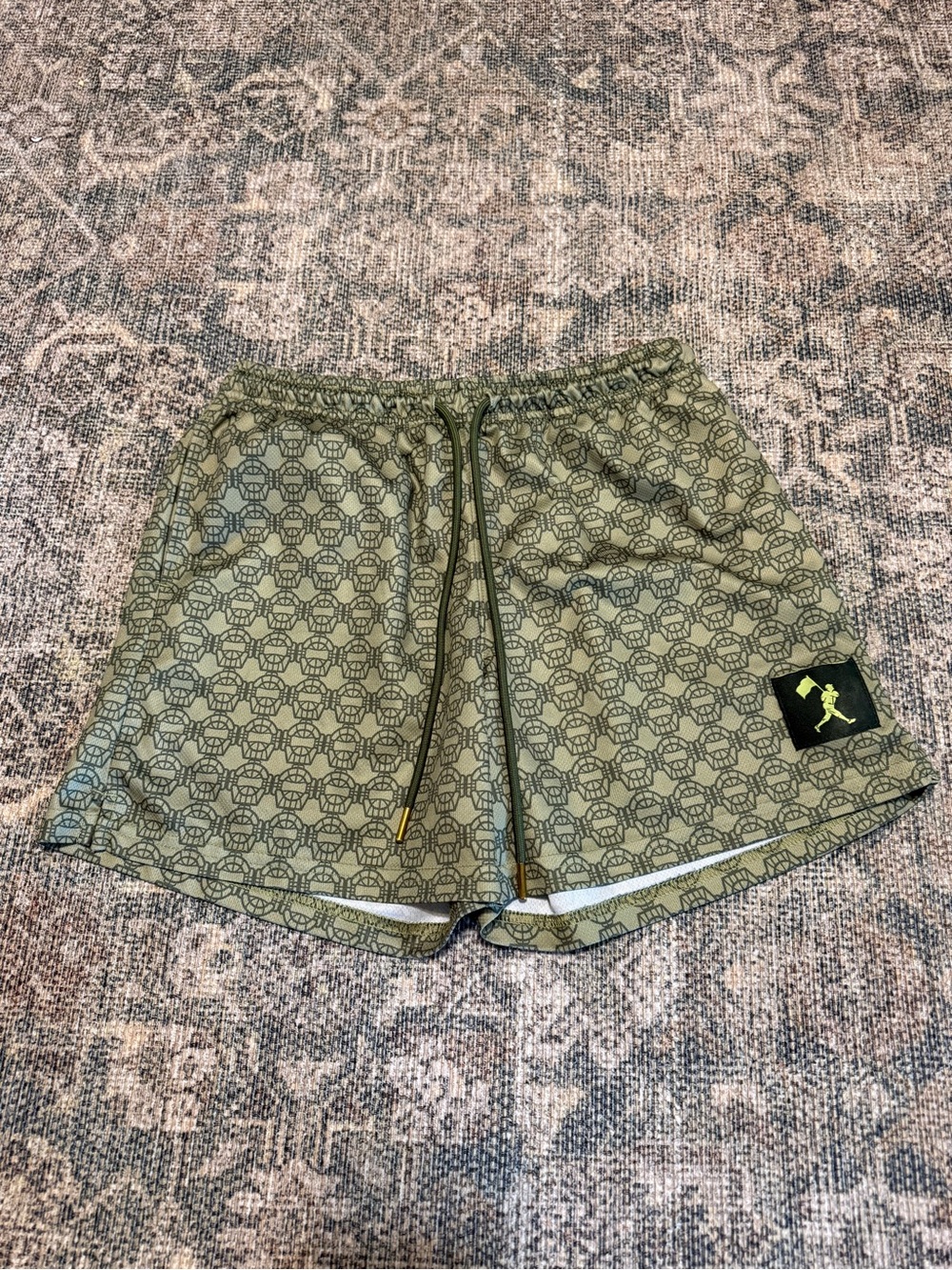 Kids Olive Green Athletic Shorts with Drawstring